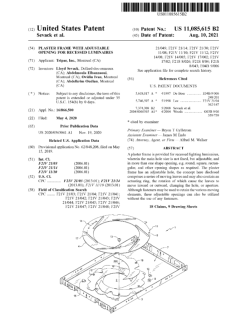 Tripar lighting patent 2021 Tripar 8th patent in 2021